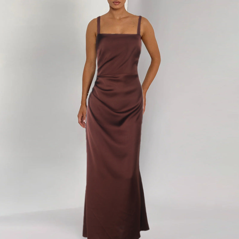 Damen Elegantes Satin-Maxikleid mit schmalen Trägern R&B