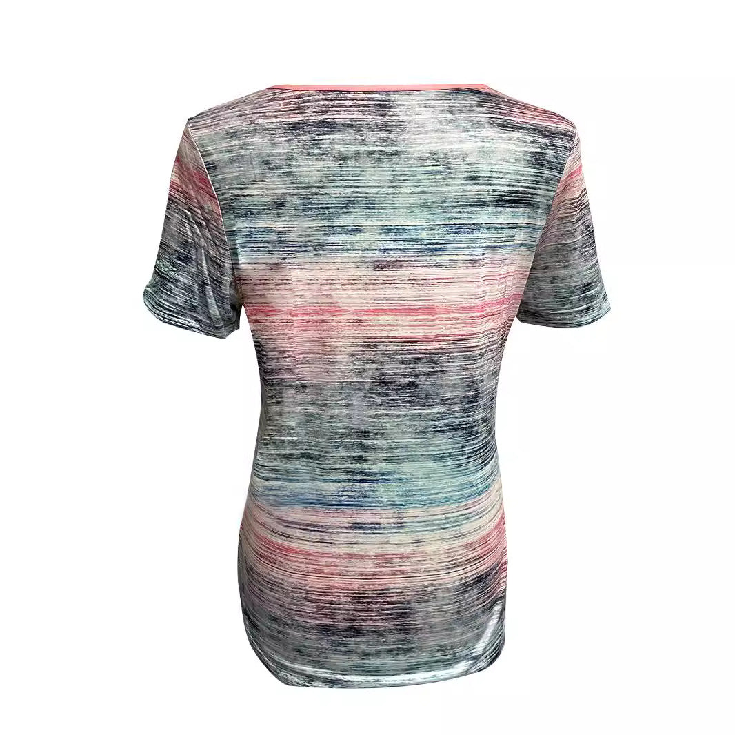 Damen nan leichtes Jersey-Longshirt mit horizontalem Pinselprint und Schulterknopfdetail R&B