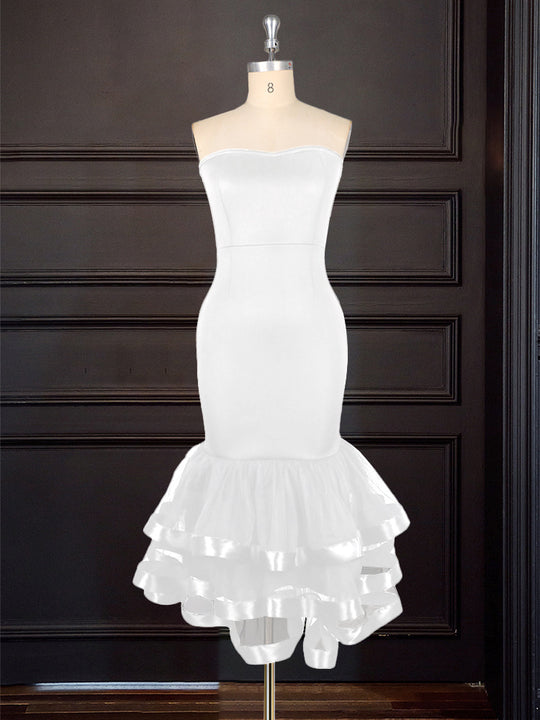 Damen Strapless Kleid mit voluminösem Rüschenrock R&B