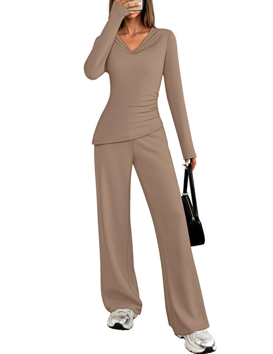 Damen Elegantes Freizeit-Set mit figurschmeichelndem Oberteil und weit geschnittenen Hosen R&B