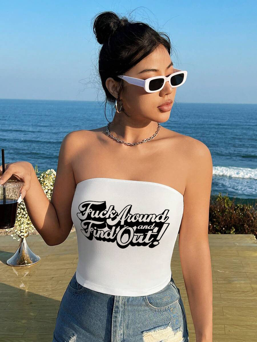 Damen Bandeau-Top mit auffälligem Statement-Aufdruck R&B