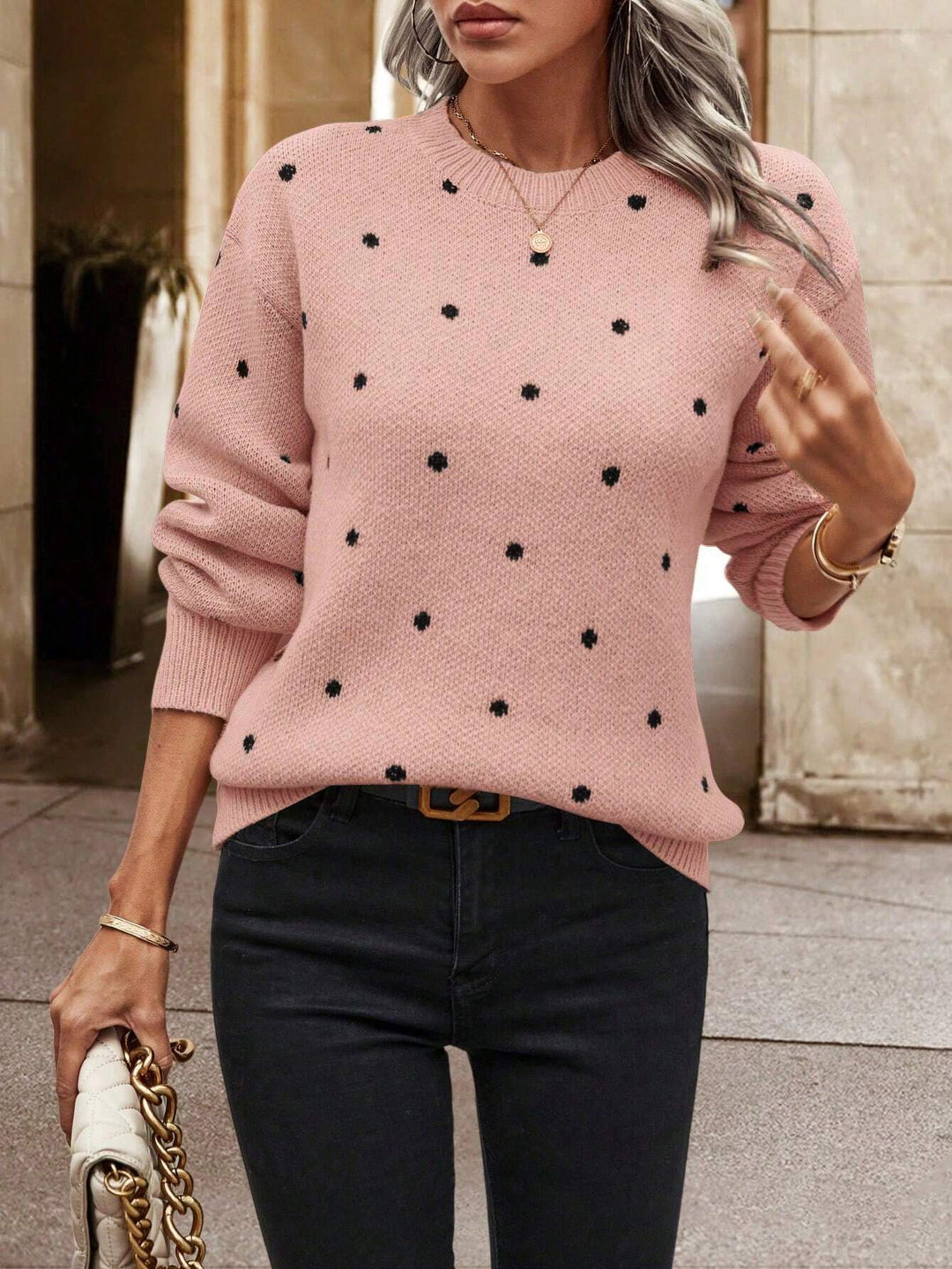 Damen Pullover mit strukturiertem Punktdesign R&B