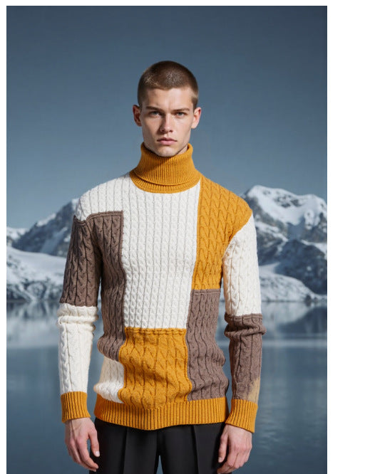 Herren modischer Strickpullover mit strukturiertem Zopfmuster und Stehkragen R&B