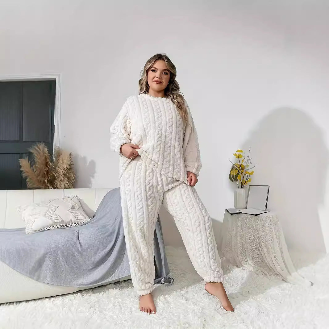 Damen Strick-Loungewear Set mit kabelmuster und elastischem Bund R&B