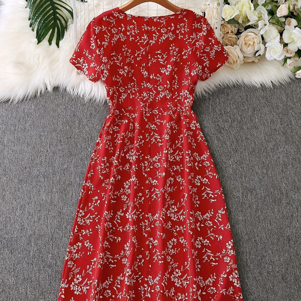 Damen Blusenkleid mit floralen Akzenten und Knopfleiste R&B