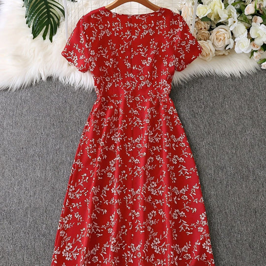 Damen Blusenkleid mit floralen Akzenten und Knopfleiste R&B