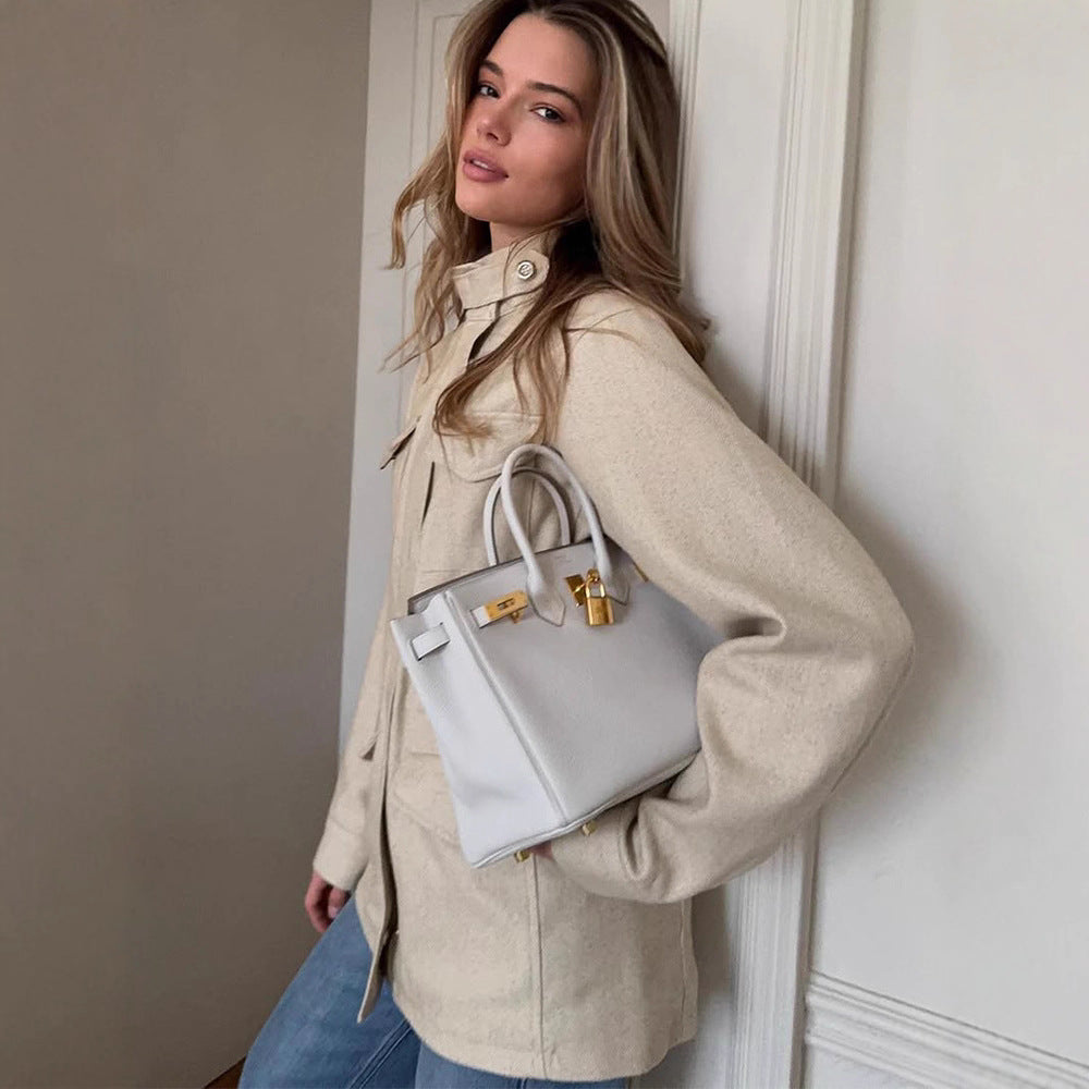 Damen lässige Utility-Jacke mit hohem Kragen und praktischen Taschen R&B