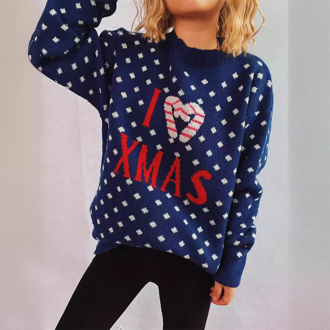 Damen Strickpullover mit festlichem Weihnachtsdesign und lockerer Passform R&B