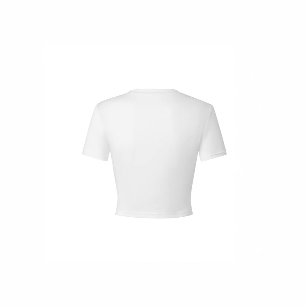 Damen Crop-T-Shirt mit kreativem Statementdruck und figurbetontem Schnitt R&B