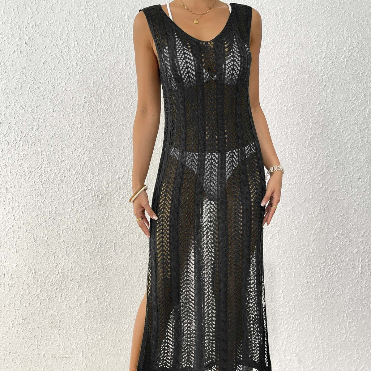 Damen eleganter Häkelsarong mit transparentem Design R&B