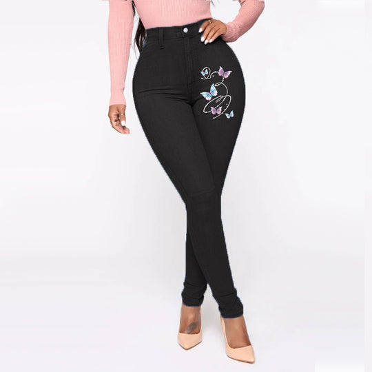 Damen Slim-Fit Jeans mit floralem Stickdesign R&B