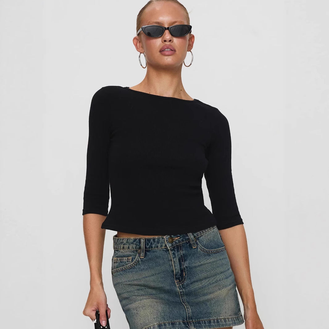 Damen figurbetontes Cropped Oberteil aus hochwertigem Rippmaterial R&B