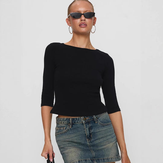 Damen figurbetontes Cropped Oberteil aus hochwertigem Rippmaterial R&B