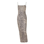 Damen Leoprint Maxikleid mit verstellbaren Spaghetti-Trägern R&B