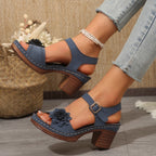 Damen Sandalen mit floralem Dekor und blockiertem Absatz R&B