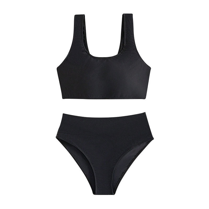 Damen Sport-Bikini mit hohem Bund und breiten Trägern