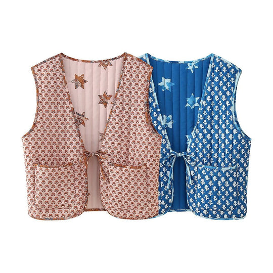 Damen gesteppte Weste mit Taschen und modischem Muster R&B