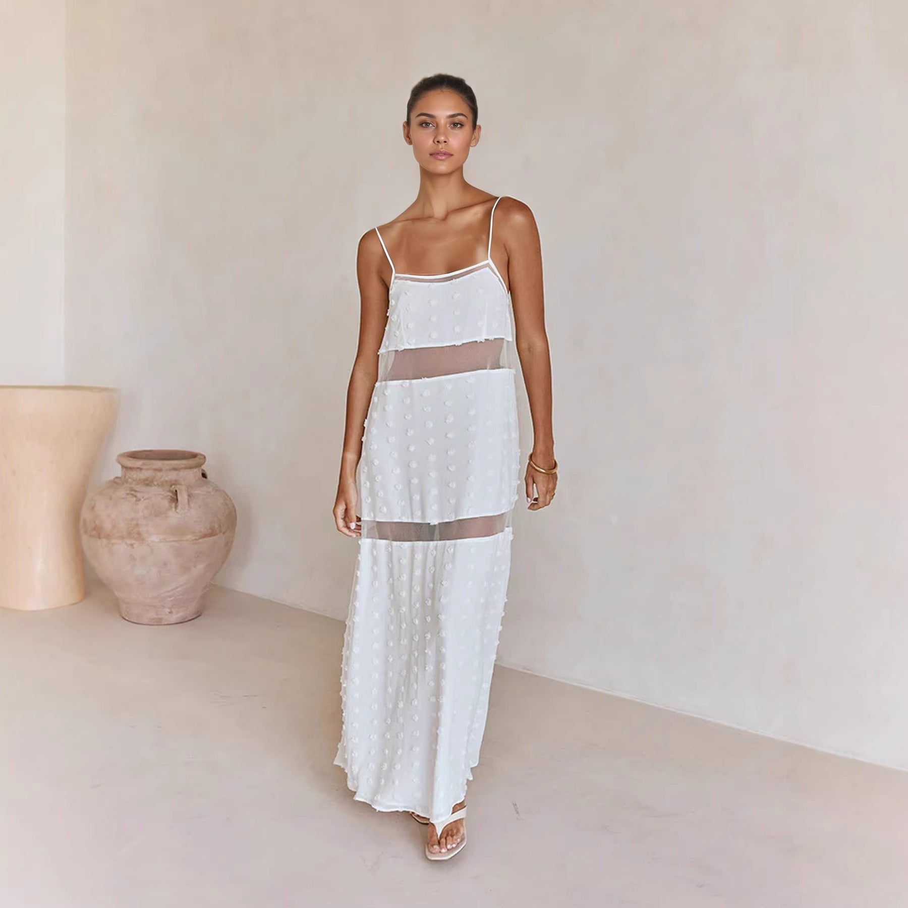 Damen Transparentes Maxikleid mit verspielten 3D-Punktdetails R&B
