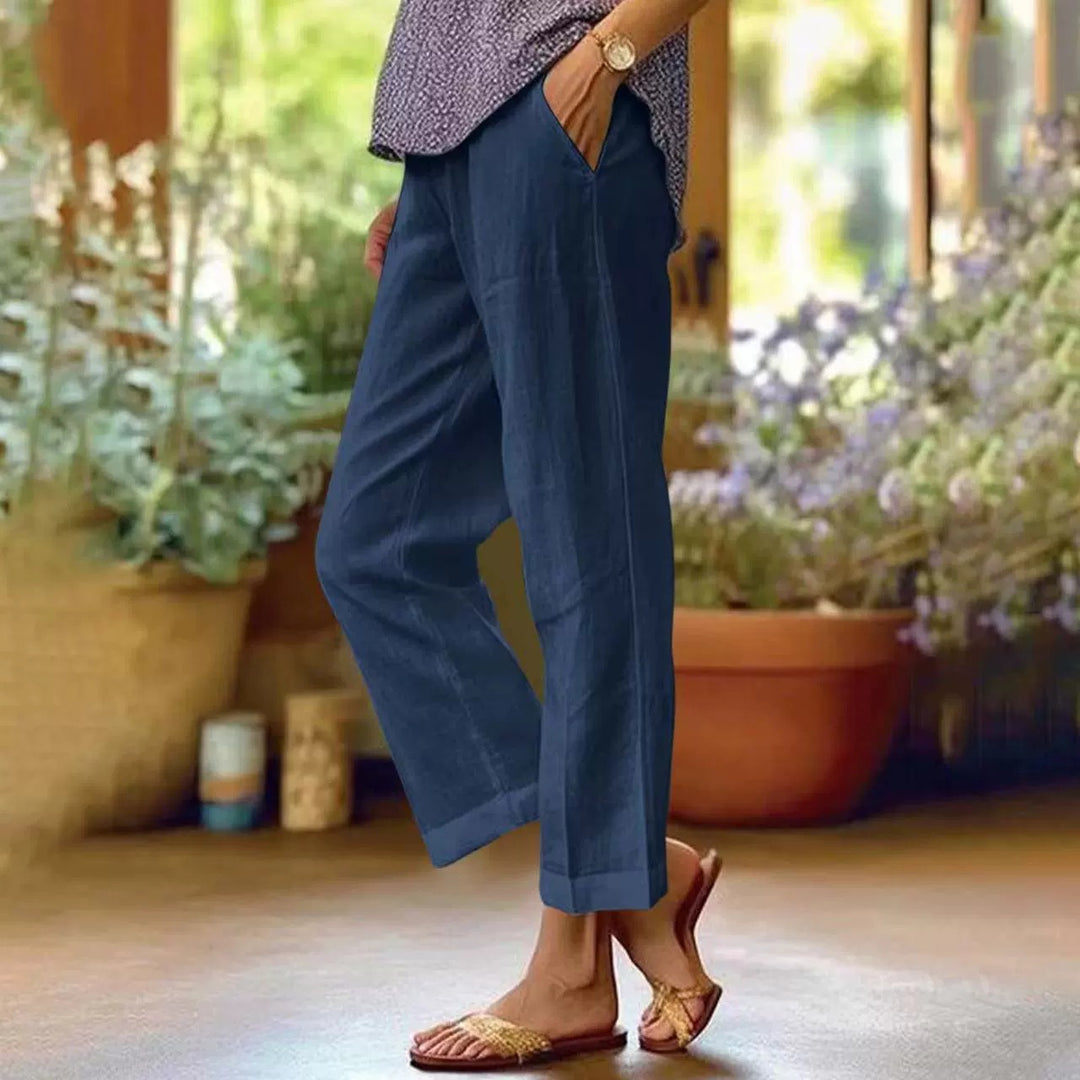 Damen Leinenhose mit weitem Schnitt und praktischen Taschen R&B