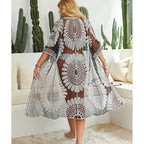 Damen Häkel-Strandüberwurf mit floralen Motiven und lockerem Schnitt R&B