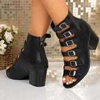 Damen High-Heel Sandalen mit modischem Riemendesign und robustem Blockabsatz R&B
