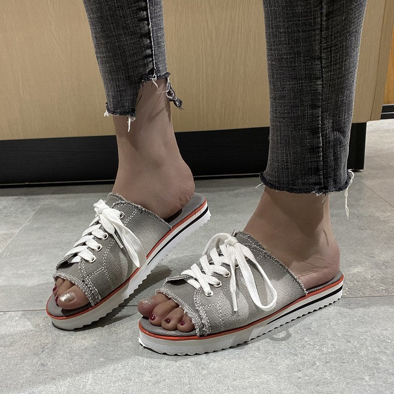 Damen lässige Denim-Sandalen im Sneaker-Stil R&B