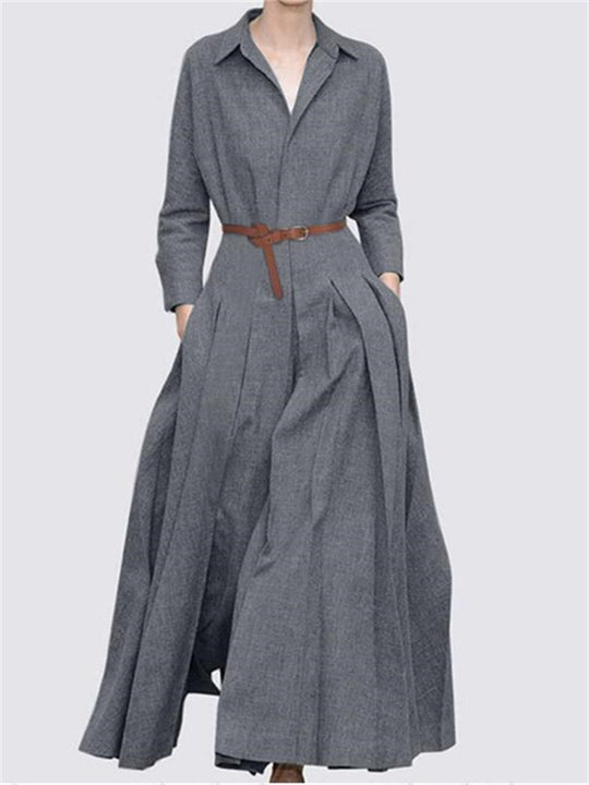Damen Maxikleid mit eleganten Falten und taillierbarem Gürtel R&B