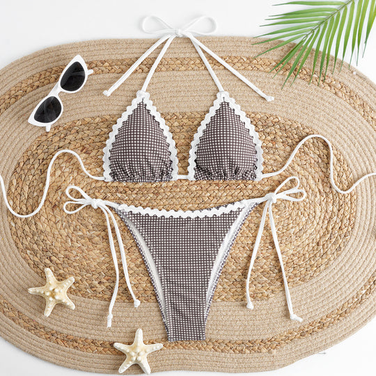 Damen Bikini-Set mit verziertem Triangel-Oberteil und verstellbarem Höschen R&B