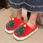 Damen Hausschuhe mit festlichem Weihnachtsbaum-Design und kuscheligem Futter EB