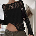 Damen luftiger Strickpullover mit feinem Netzmuster R&B