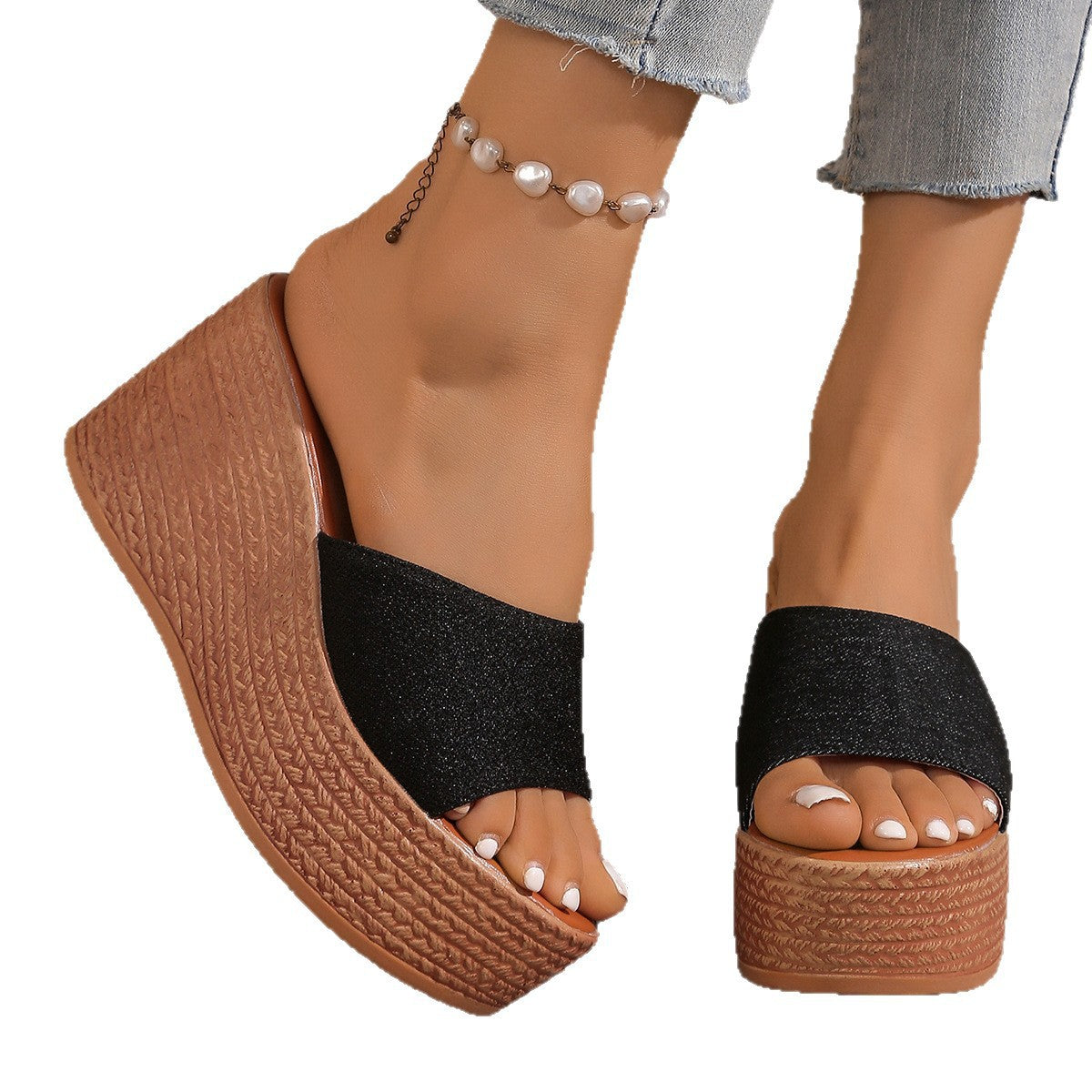 Damen Komfortable Plateau-Sandalen mit breitem Obermaterial und rutschfester Sohle