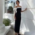 Damen Elegantes schulterfreies Maxikleid mit Schleifendetail R&B
