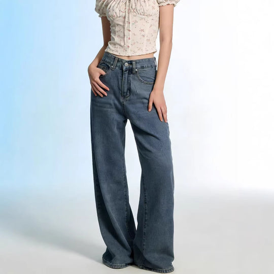 Damen Weite High-Waist Jeans mit besonderen Nahtdetails R&B