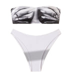 Damen Bandeau Bikini mit modischem Grafikdesign R&B