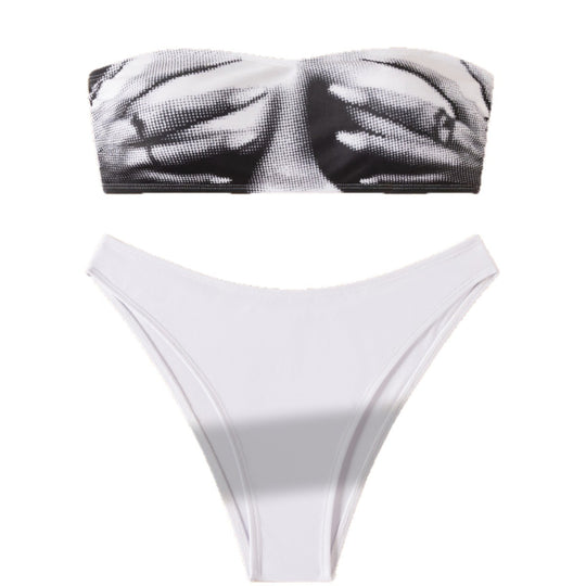 Damen Bandeau Bikini mit modischem Grafikdesign R&B