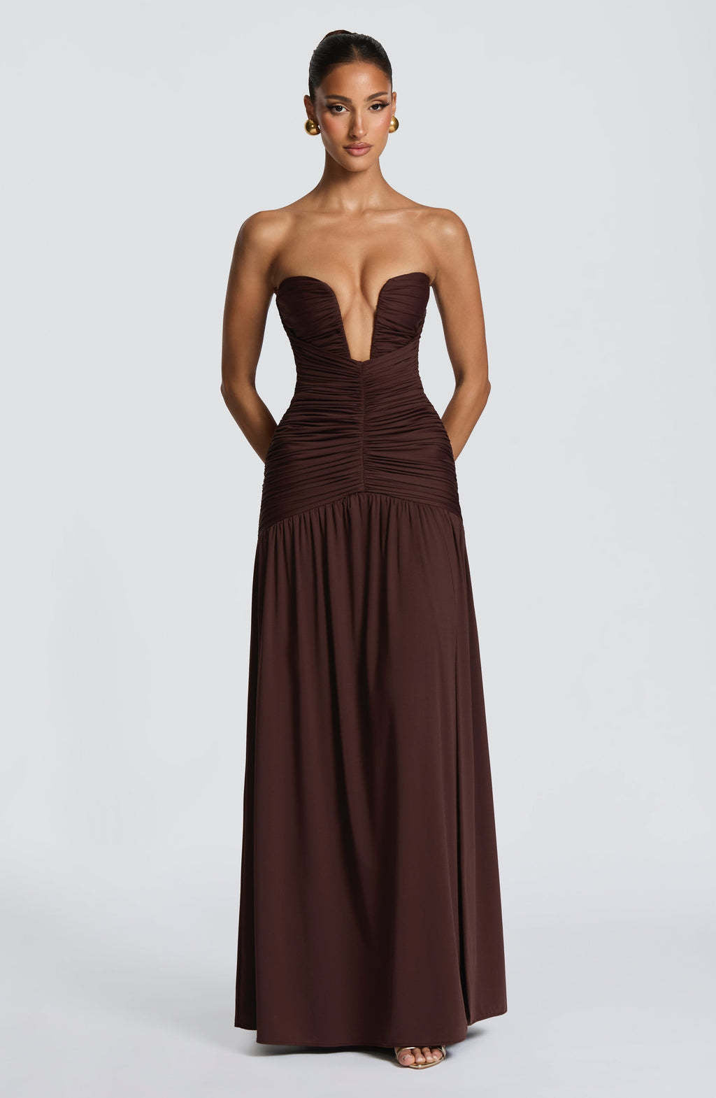 Damen Abendkleid mit tiefem V-Ausschnitt und eleganter Drapierung R&B