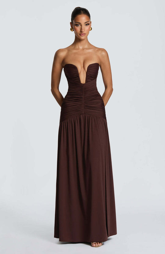 Damen Abendkleid mit tiefem V-Ausschnitt und eleganter Drapierung R&B