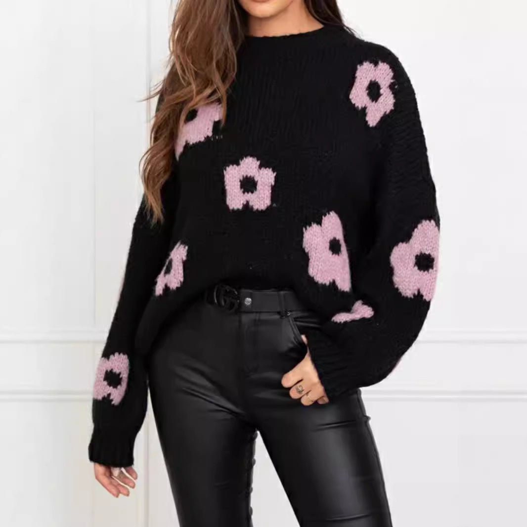 Damen gemütlicher Strickpullover mit floralem Muster R&B