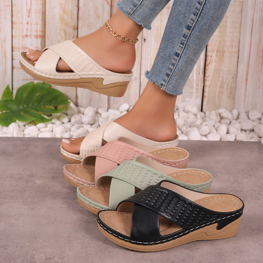 Damen elegante Wedge-Pantoletten mit geflochtenem Design R&B
