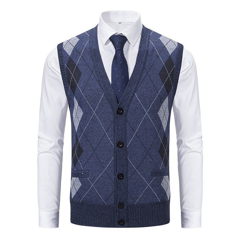 Herren elegante Strickjacke mit Rautenmuster und praktischen Taschen R&B