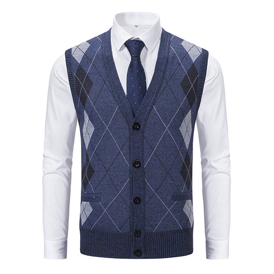 Herren elegante Strickjacke mit Rautenmuster und praktischen Taschen R&B