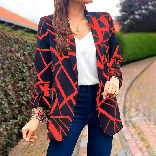 Damen Blazer mit modernem geometrischen Muster und lässiger Passform R&B