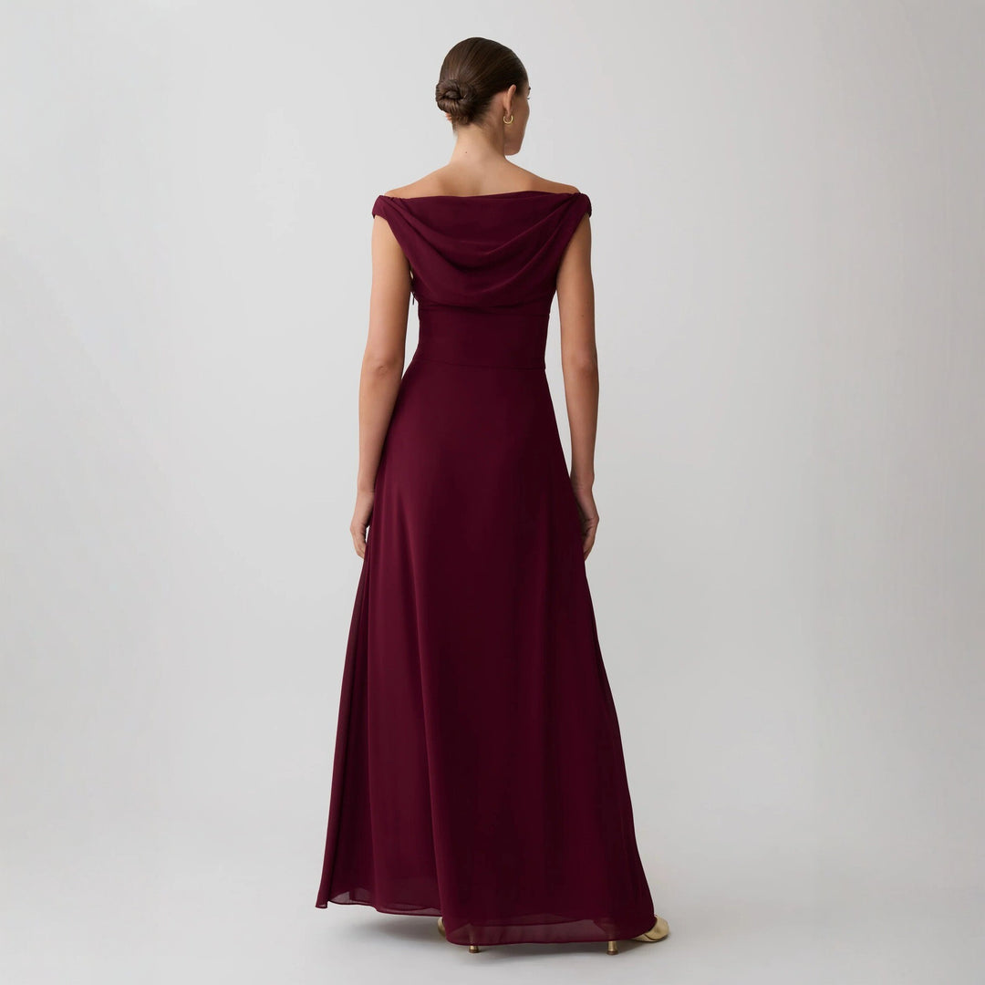 Damen Glamouröses Maxikleid mit schulterfreiem Design und eleganter Drapierung R&B