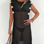 Damen luftiger Netzstrandkleid mit Fransen R&B