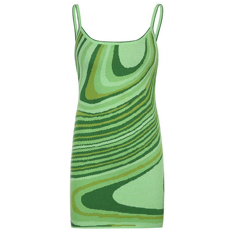 Damen ärmelloses Kleid mit modernem Wellenmuster R&B