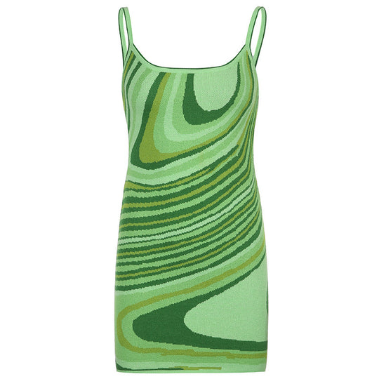 Damen ärmelloses Kleid mit modernem Wellenmuster R&B