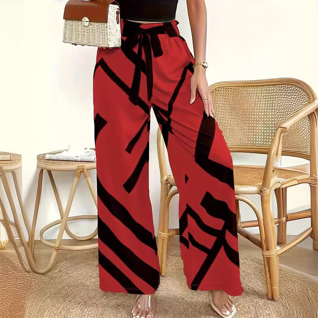 Damen Weit geschnittene Palazzo-Hose mit grafischem Muster und elastischem Bund R&B