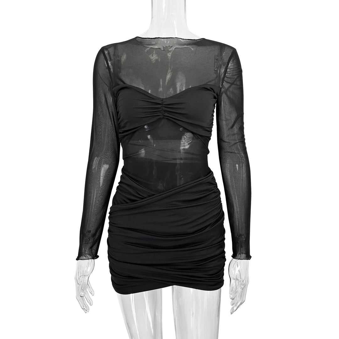 Damen Raffiniertes Minikleid mit transparenten Ärmeln und Rüschendetails R&B