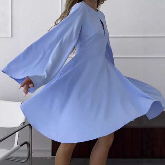 Damen Elegantes Wickelkleid mit weit ausgestellten Ärmeln und tiefem Ausschnitt R&B