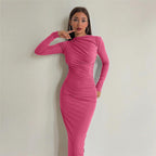 Damen figurbetontes Langarmkleid mit raffiniertem Drapierungseffekt R&B